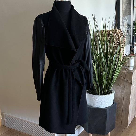 Zara Black Waterfall Coat Cardigan with faux leather sleeves - Medium - Picture 9 of 11